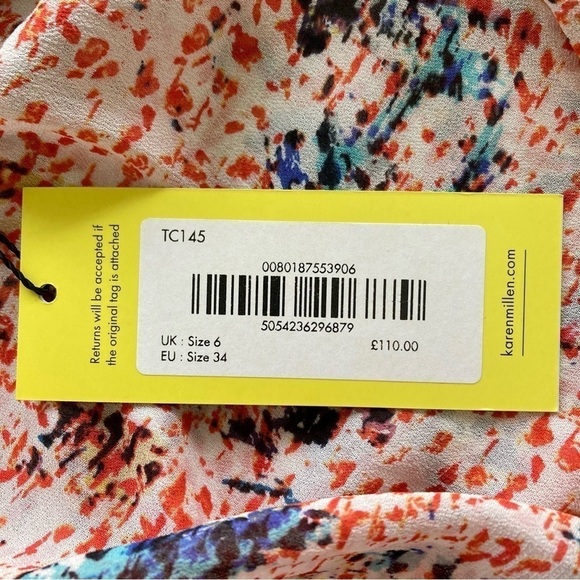 NWT Karen Millen Women’s 2 Pop-up Ruffles Georgette Top Watercolor Floral Print - Picture 7 of 8